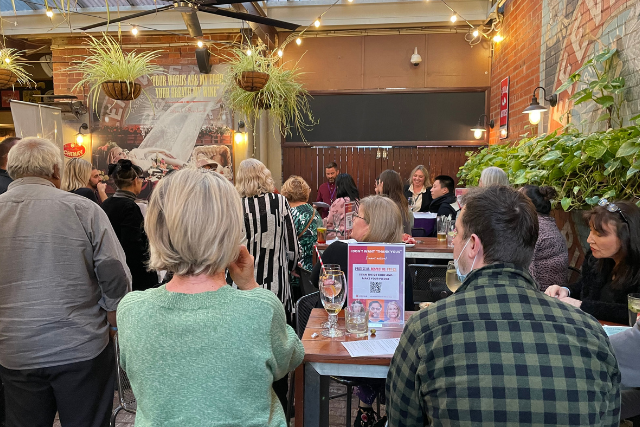 Members in Private Pathology gather at the Belgian Beer Cafe to plan the campaign to improve wages and conditions.