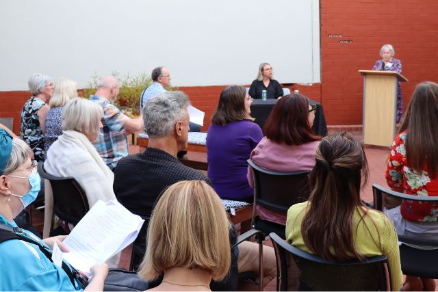 HSUWA President Cheryl Hamill addresses an audience of HSUWA Members at the 2022 AGM.